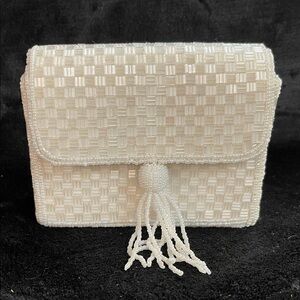 Elegant White Beaded Clutch